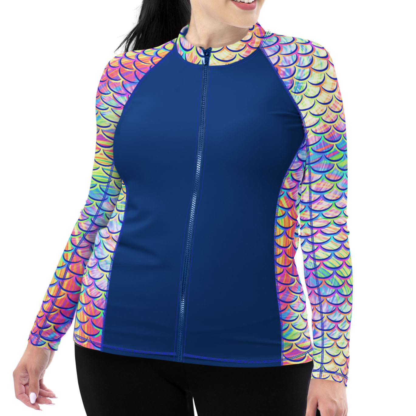 Ecofriendly Full Zip Psychedelic Mermaid Rashguard Spacefish Army