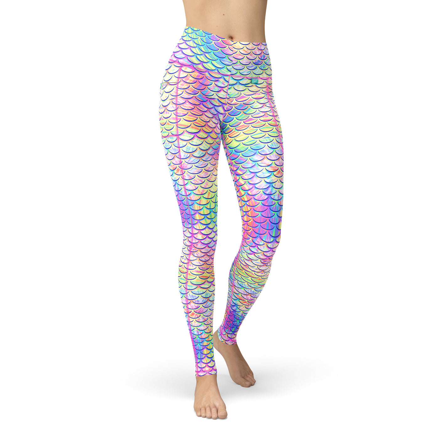 Eco Friendly Rainbow Mermaid Leggings with Pockets - front