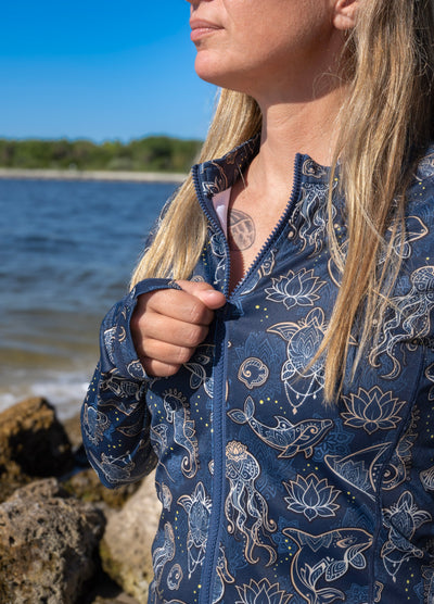 Eco-friendly Full Zip Up Ocean Mandala Rash Guard