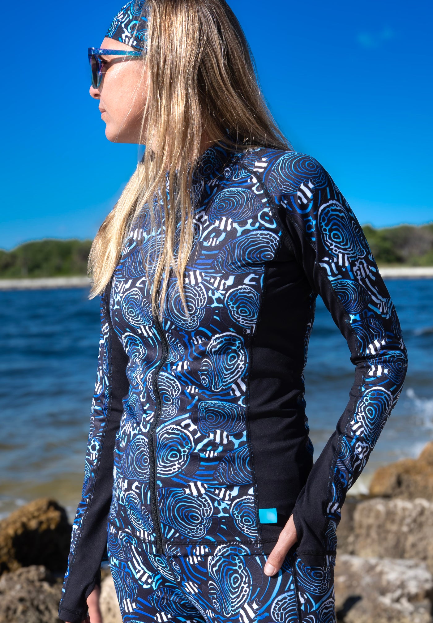 Eco-friendly Full Zip Up Angelfish Hypnosis Rash Guard
