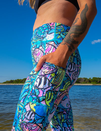 Eco-Friendly Neon Fish Frenzy Contour Leggings