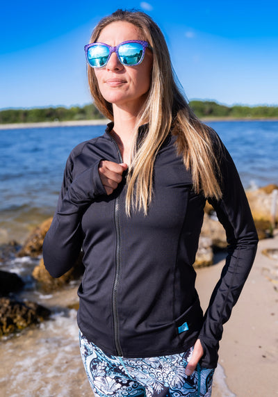 Eco-friendly Full Zip Up Night Dive Black Rash Guard
