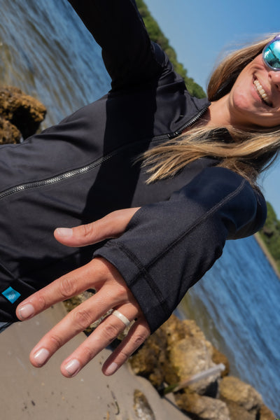 Eco-friendly Full Zip Up Night Dive Black Rash Guard