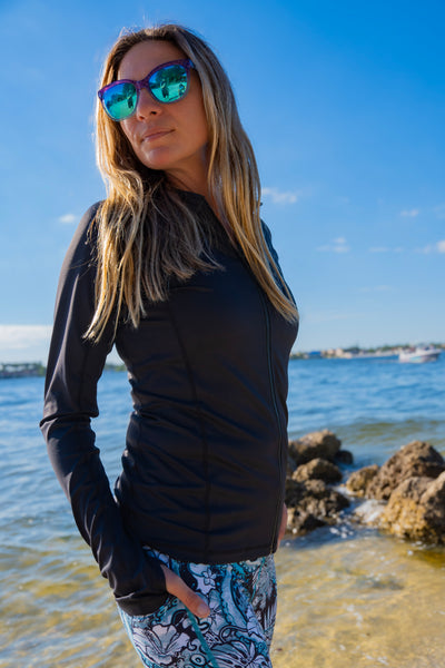 Eco-friendly Full Zip Up Night Dive Black Rash Guard