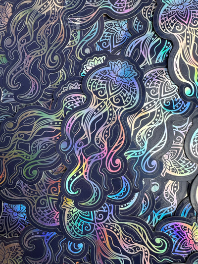 Holographic Zen Jellyfish Sticker