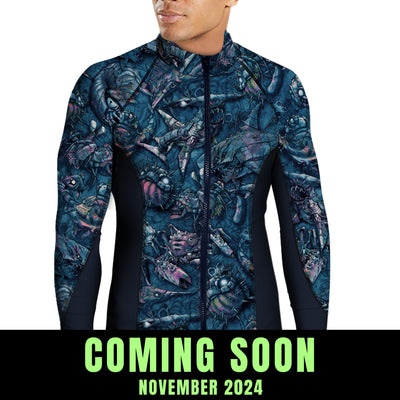 MENS Eco-friendly Full Zip Clockwork Ocean Rash Guard