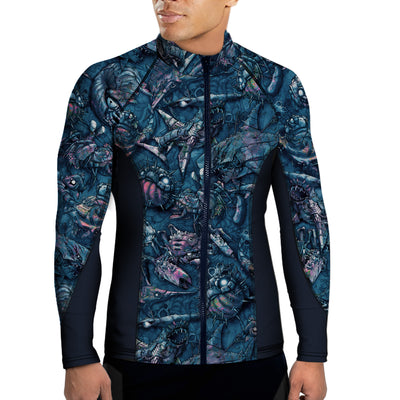 MENS Eco-friendly Full Zip Clockwork Ocean Rash Guard