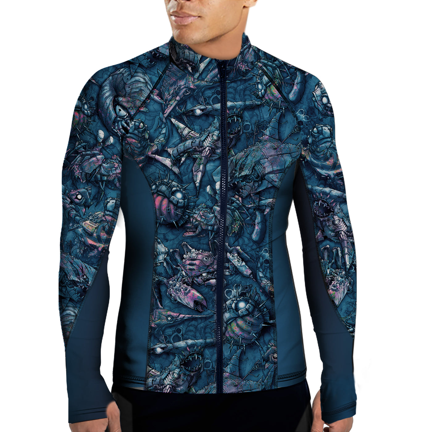 MENS Eco-friendly Full Zip Clockwork Ocean Rash Guard