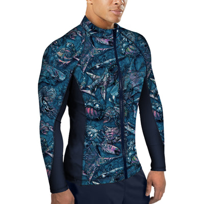 MENS Eco-friendly Full Zip Clockwork Ocean Rash Guard