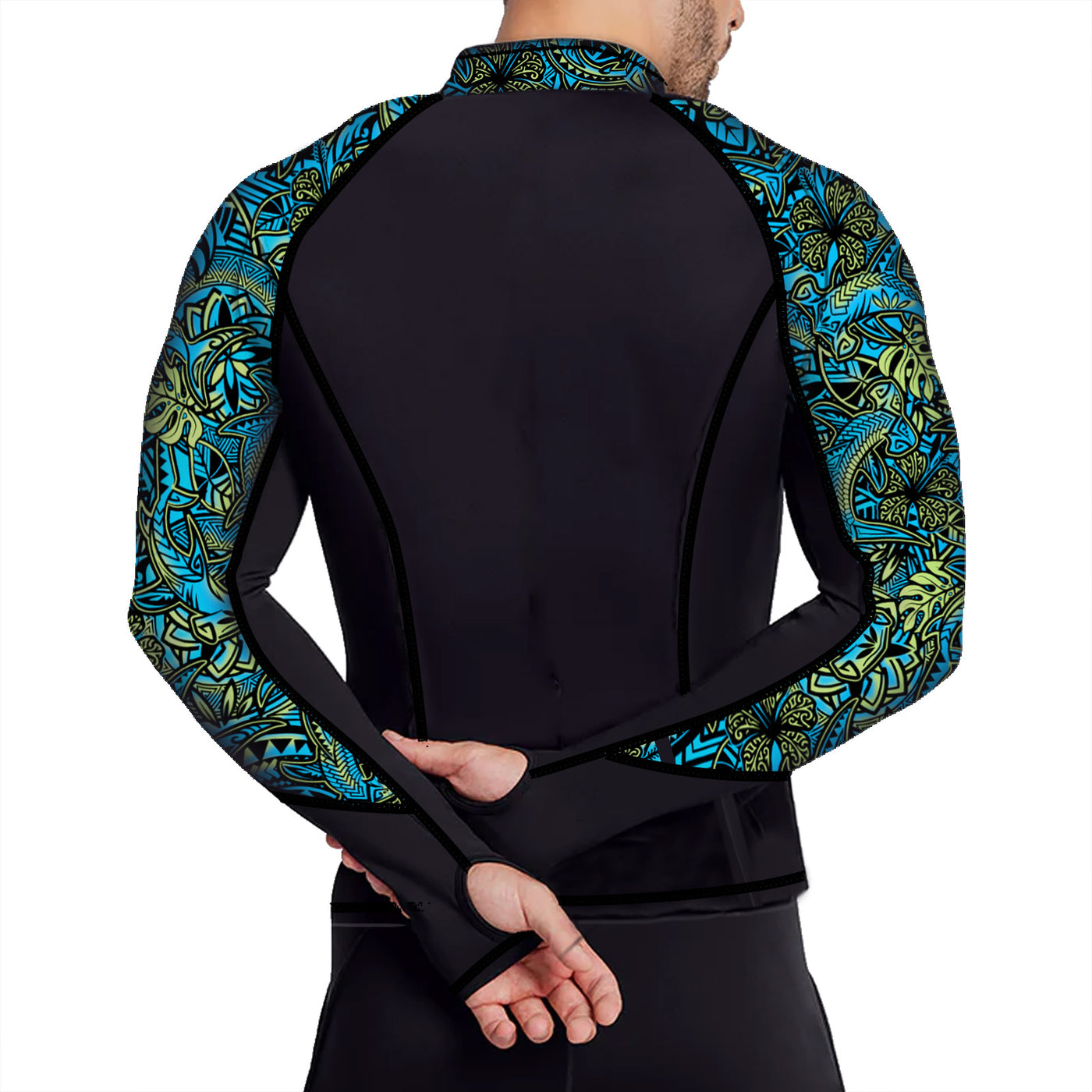 MENS Eco-friendly Full Zip Up Hammerhead Hibiscus Rash Guard