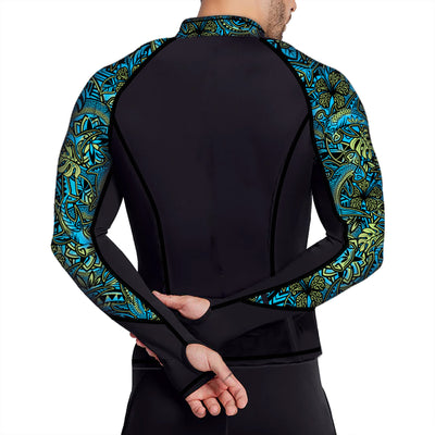 MENS Eco-friendly Full Zip Up Hammerhead Hibiscus Rash Guard
