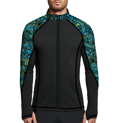MENS Eco-friendly Full Zip Up Hammerhead Hibiscus Rash Guard