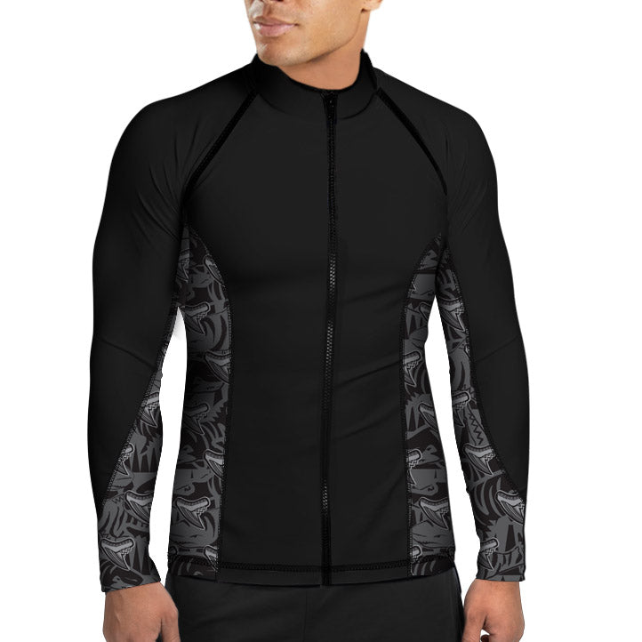 MENS Eco-friendly Full Zip Up Tiger Shark Rash Guard