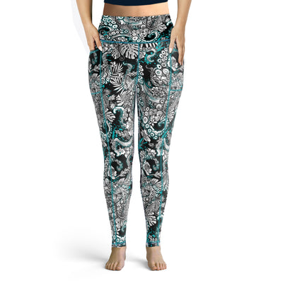 Plus Size Eco-Friendly Electric Blue Octofloral Leggings