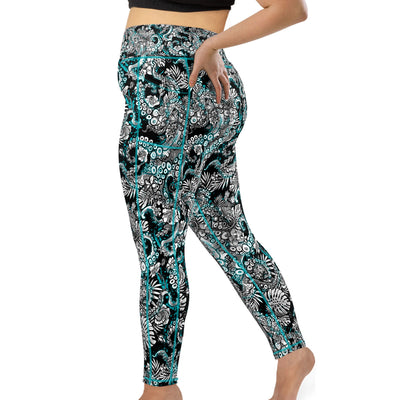 Plus Size Eco-Friendly Electric Blue Octofloral Leggings