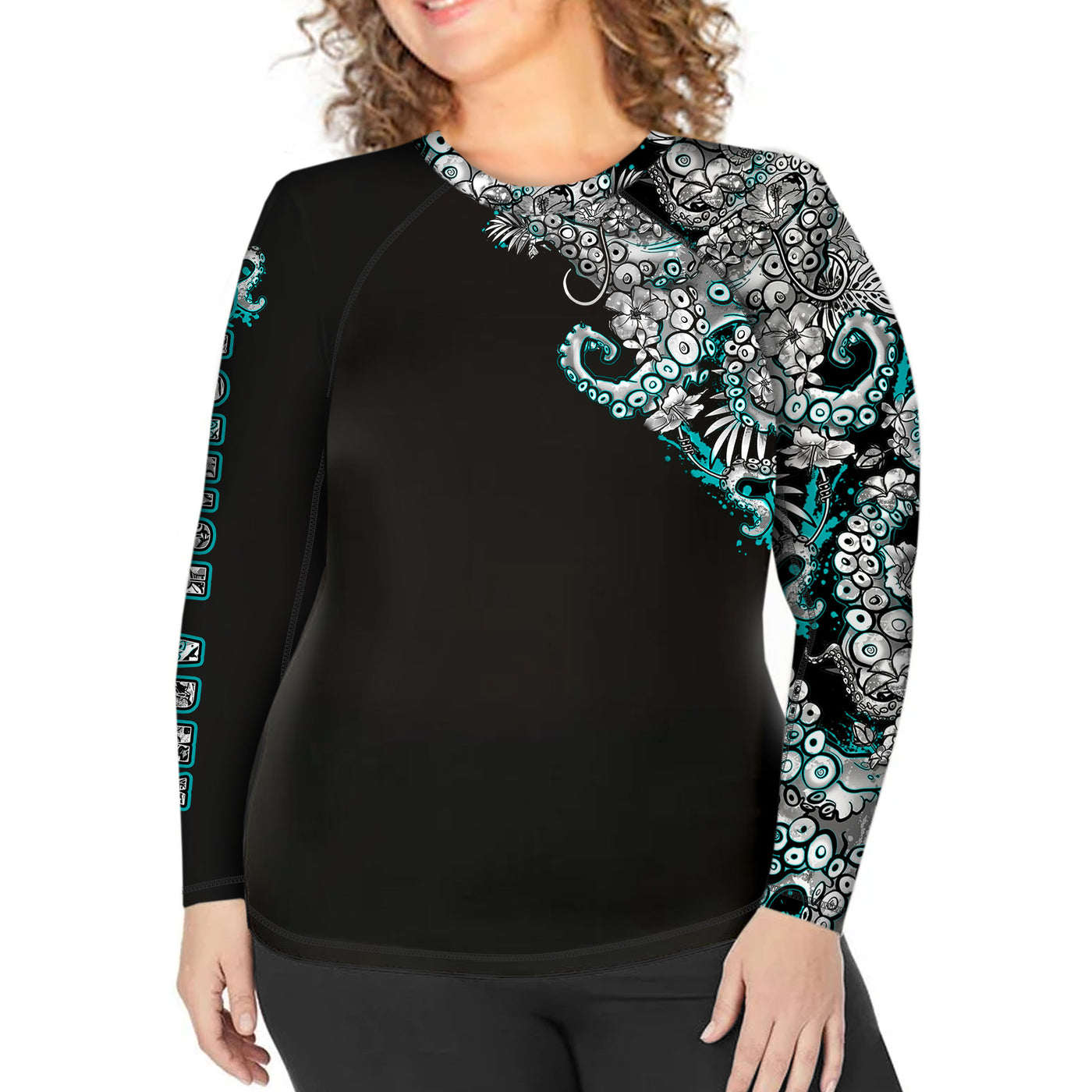 Plus Size Electric Blue Octofloral Rash Guard