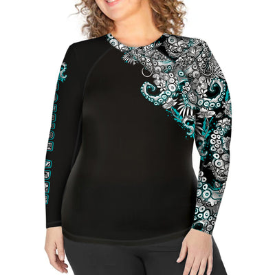 Plus Size Electric Blue Octofloral Rash Guard