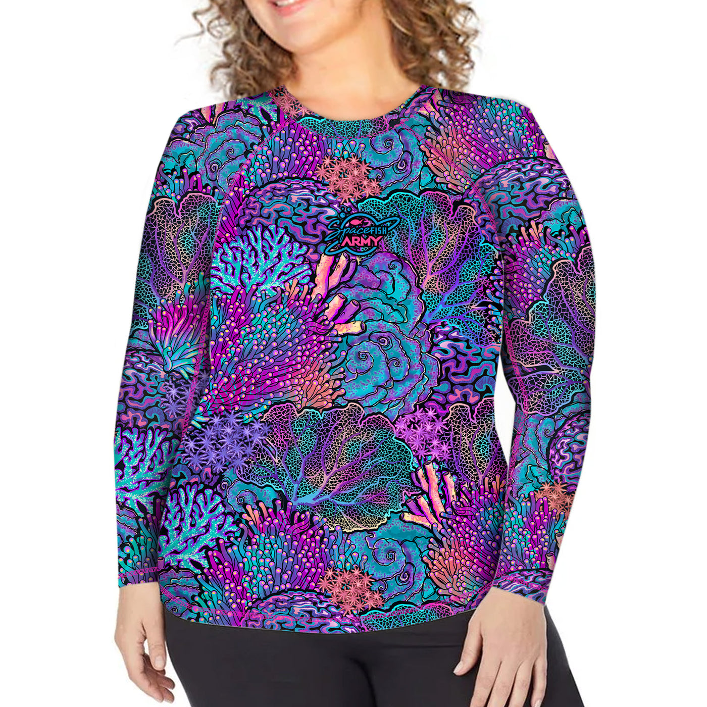 Plus Size Eco-Friendly Coral Kaleidoscope Rash Guard