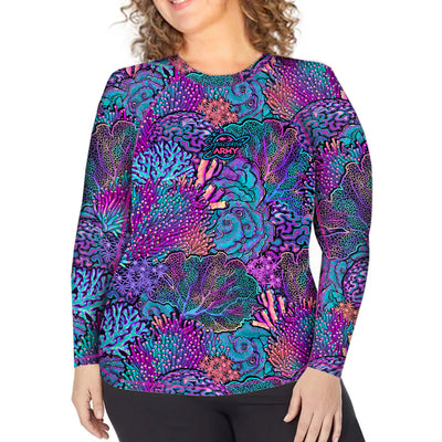 Plus Size Eco-Friendly Coral Kaleidoscope Rash Guard