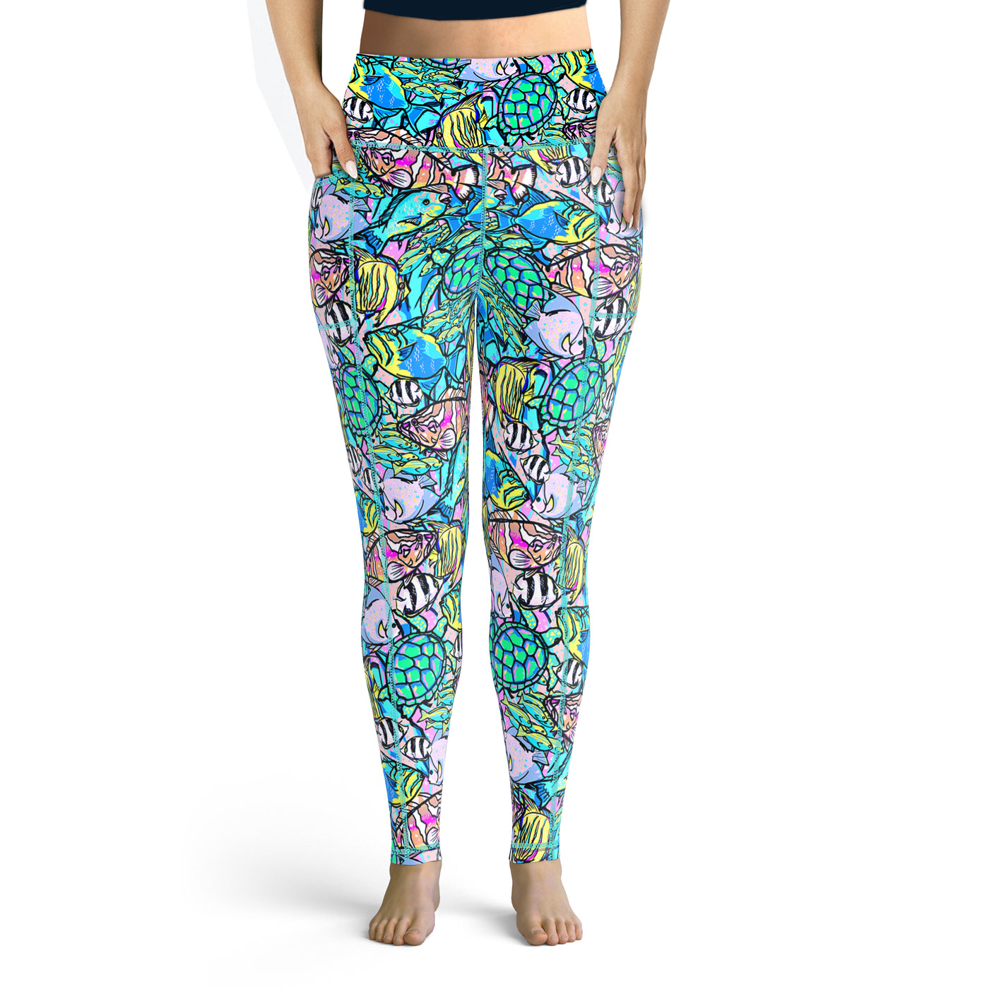 Plus Size Eco-Friendly Neon Fish Frenzy Contour Leggings