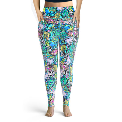 Plus Size Eco-Friendly Neon Fish Frenzy Contour Leggings