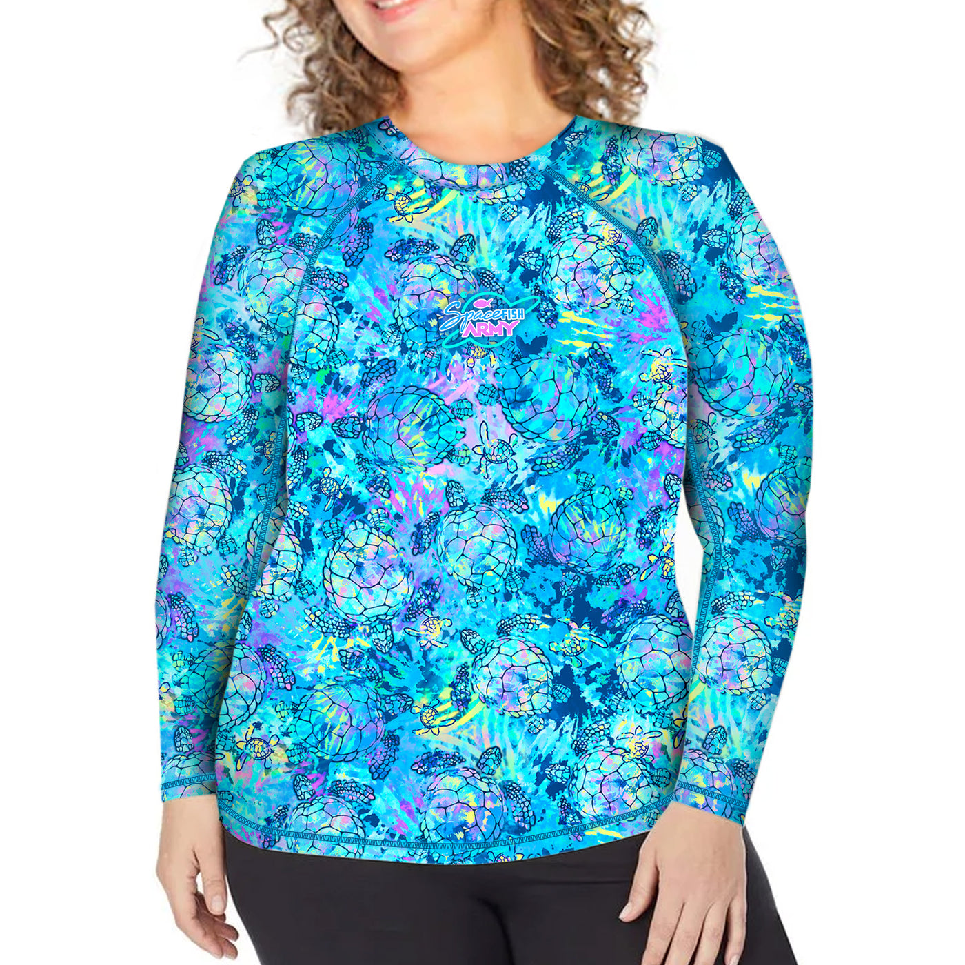 Plus Size Eco-Friendly Turtle Tie Dye Rash Guard