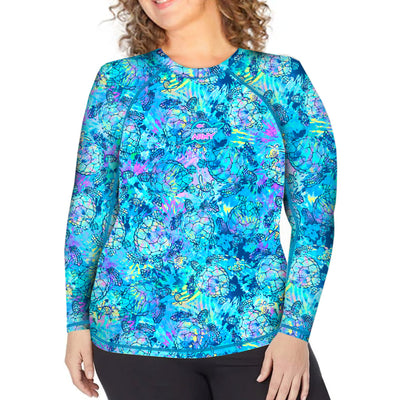 Plus Size Eco-Friendly Turtle Tie Dye Rash Guard