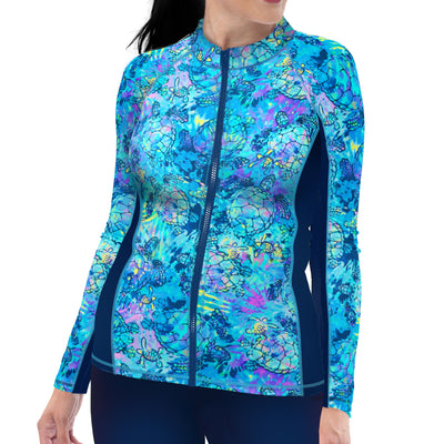 Plus Size Eco-friendly Full Zip Up Turtle Tie Dye Rashguard