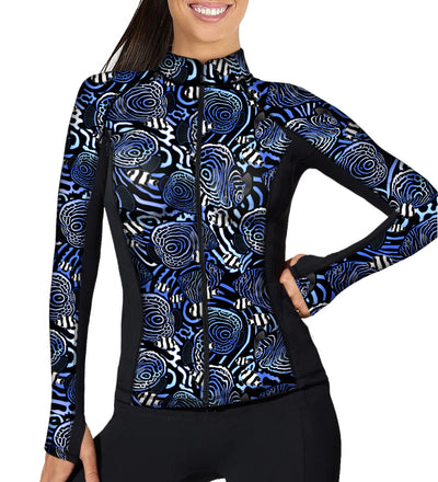 Eco-friendly Full Zip Up Angelfish Hypnosis Rash Guard