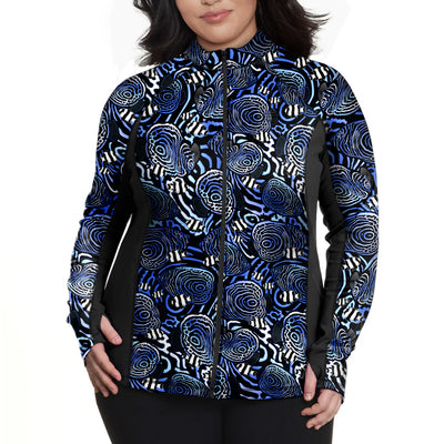 Plus Size Eco-friendly Full Zip Up Angelfish Hypnosis Rash Guard