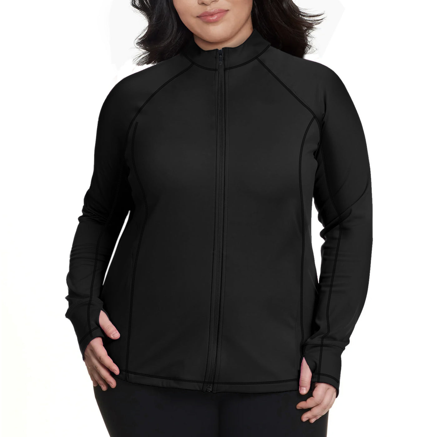 Plus Size Eco-friendly Full Zip Up Night Dive Black Rash Guard