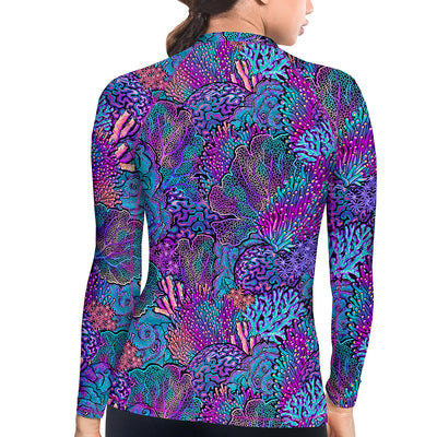 Eco-Friendly Coral Kaleidoscope Contour Rash Guard