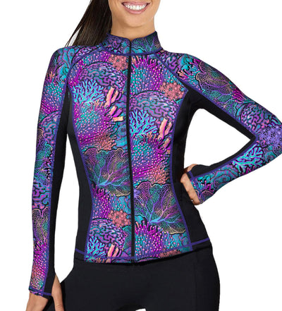 Eco-friendly Full Zip Up Coral Kaleidoscope Rash Guard