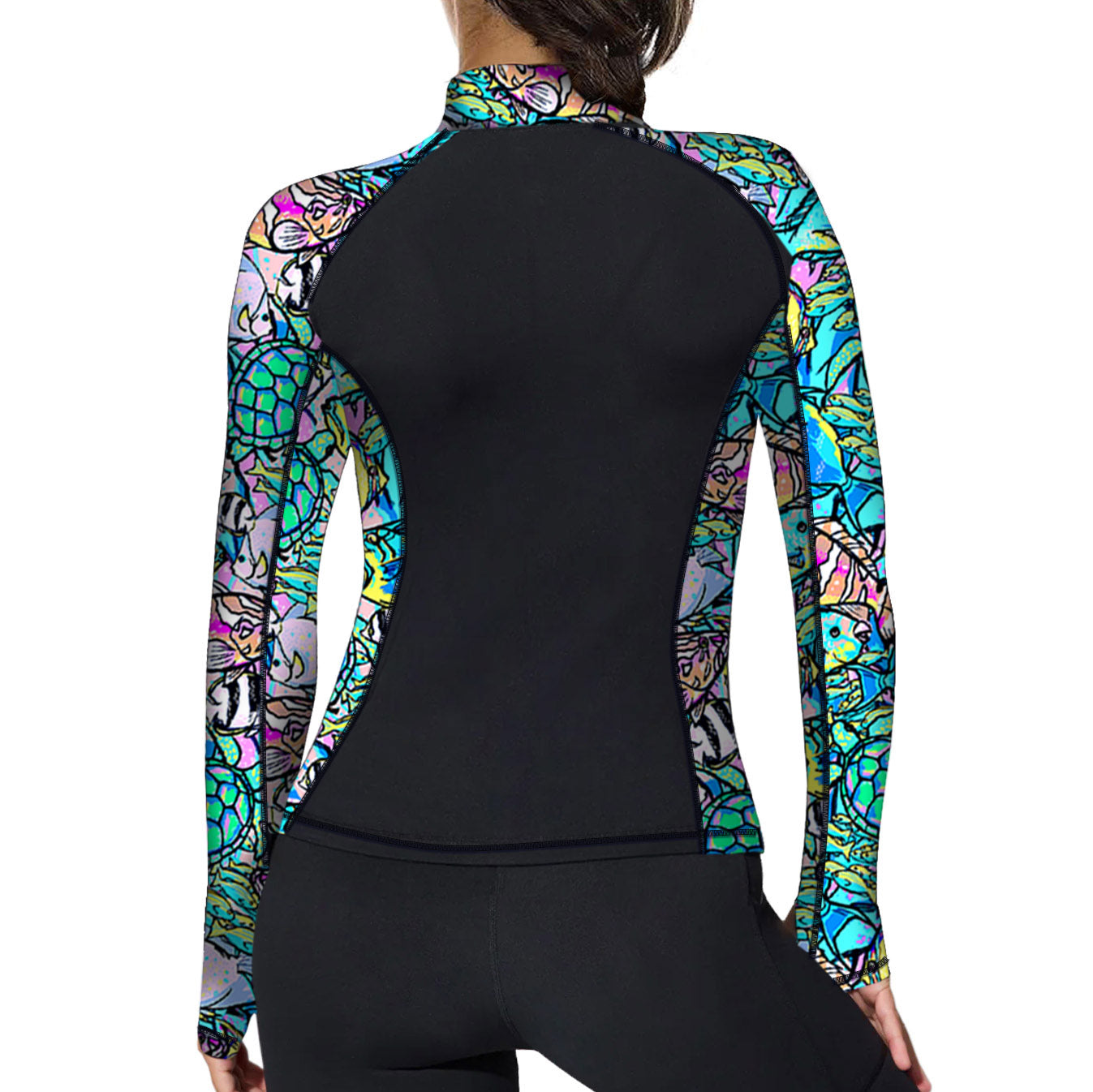 Eco-friendly Full Zip Up Neon Fish Frenzy Rash Guard