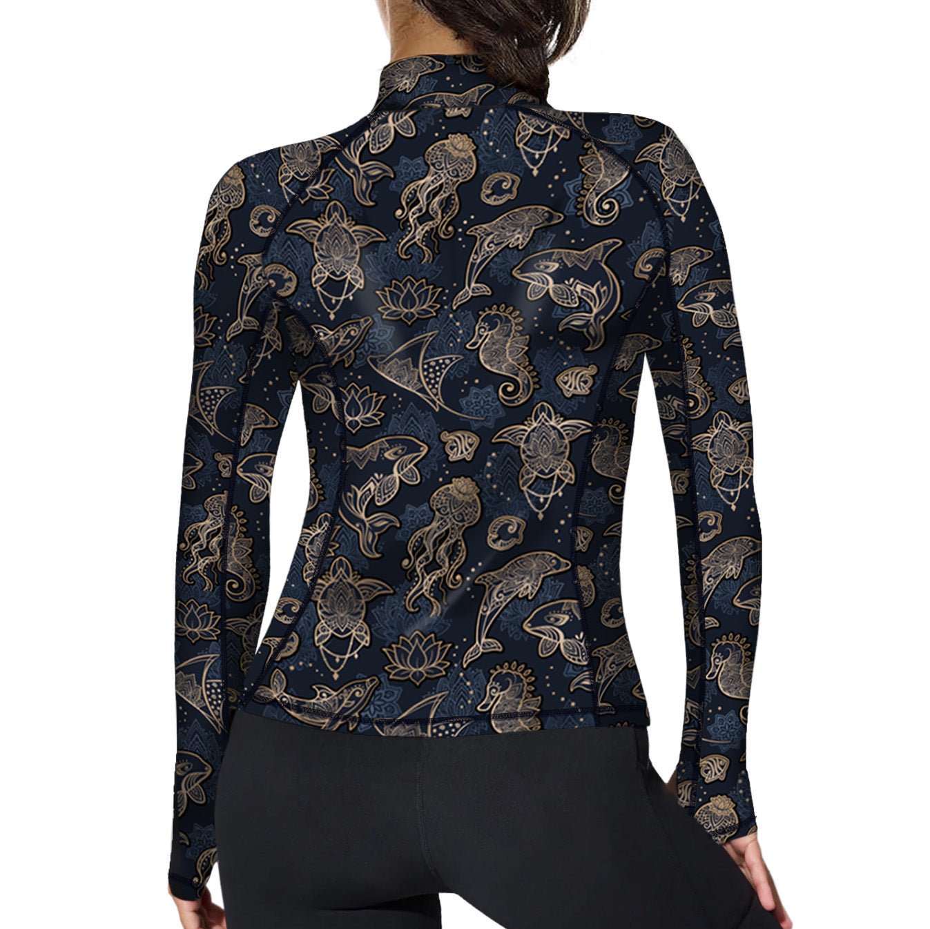 Eco-friendly Full Zip Up Ocean Mandala Rash Guard