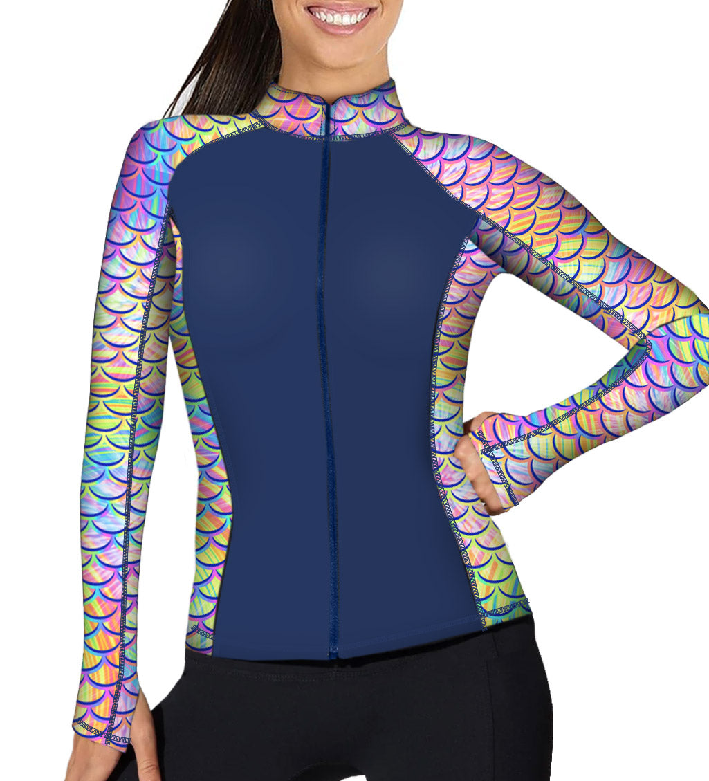 Eco-friendly Full Zip Up Psychedelic Mermaid Rash Guard