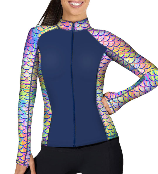 Eco-friendly Full Zip Psychedelic Mermaid Rash Guard