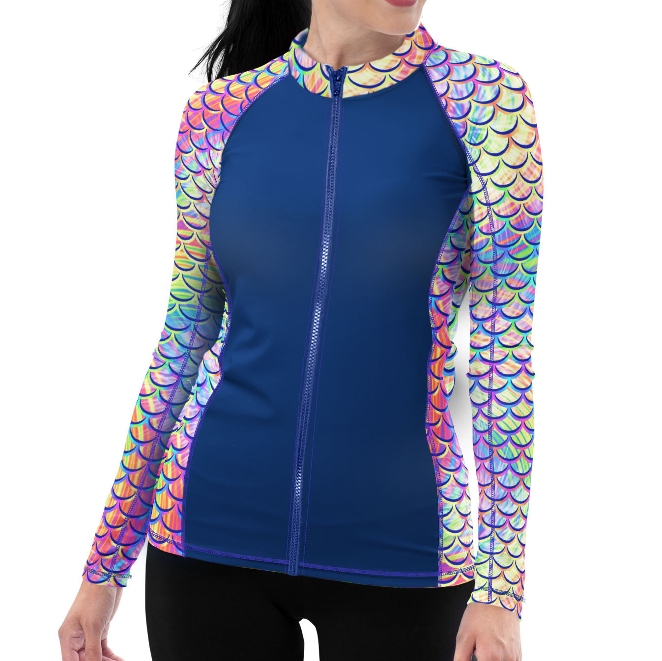 Eco-friendly Full Zip Psychedelic Mermaid Rash Guard