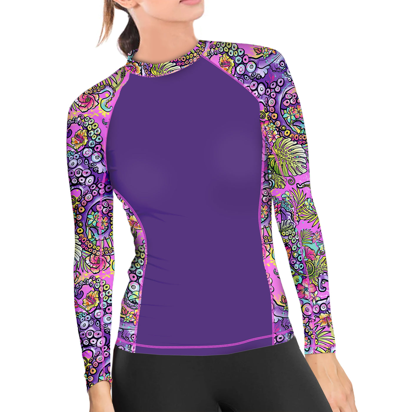 Eco-friendly Octofloral Splatterparty Contour Rash Guard