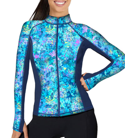 Eco-friendly Full Zip Up Turtle Tie Dye Rash Guard
