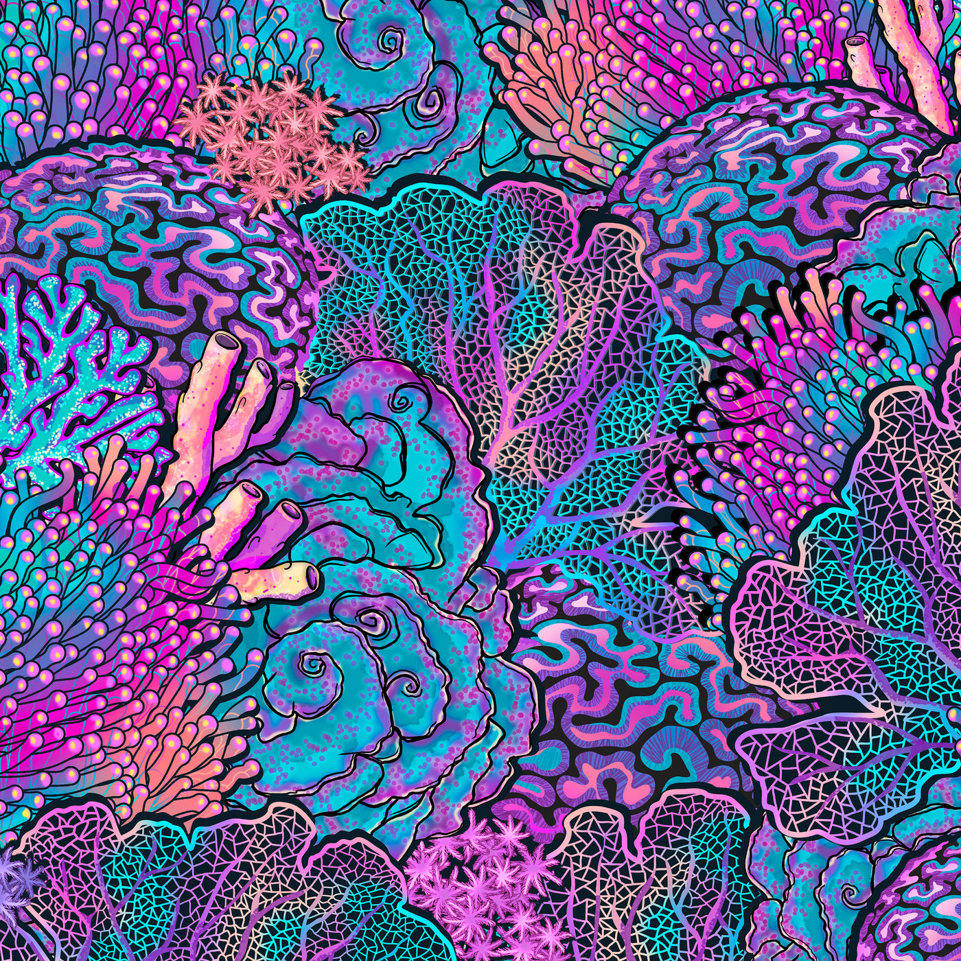 Eco-Friendly Coral Kaleidoscope Contour Rashguard