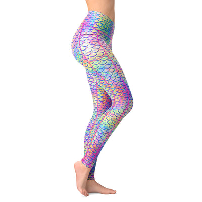 Eco Friendly Rainbow Mermaid Leggings with Pockets - side