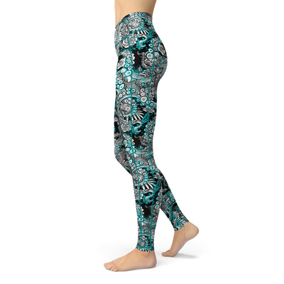 Spacefish Army Eco Friendly Blue Octopus Floral Leggings - side